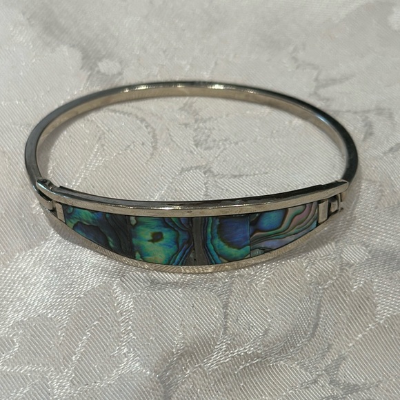Alpaca Mexico Silver Abalone Shell inlaid Bracelet VINTAGE - Picture 1 of 7
